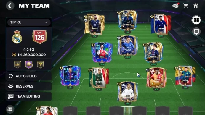 Premium Acc|126 OVR/114B Value with 1B Coins|Meta Squad Full EVO|UTOTS(Dembele & Vitinha),Mbappe UTWG,Cech,etc|Log EA(FCM820)