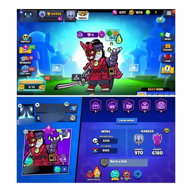 Rare Bs | 61K TROPHY | 97 BRAWLER | 38 MAX | 57 HYPER | 282 SKINS | 10 LEGENDRY SKINS