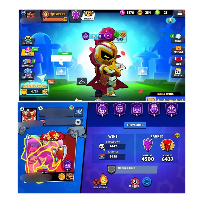 59K TROPHY | 98 BRAWLER | 32 MAX | 65 HYPER | 266 SKINS | 19 Mythic Skins