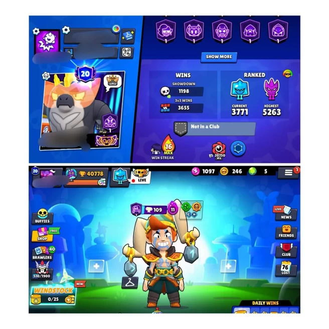 Full Access | 41K TROPHY | 102 BRAWLER | 41 MAX | 63 HYPER | 286 SKINS | 11 Skins Hyper