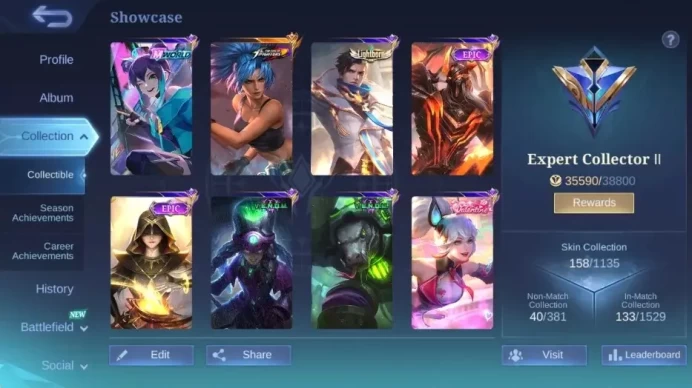 Global|Skin 158|Expert|KOF Karina,Collector Karina,S.A.B.E.R Saber+Layla,V.E.N.O.M Harley+Grock|More Check SS ML2632B