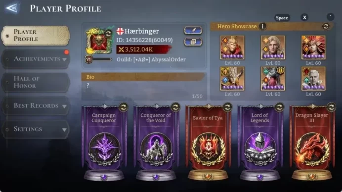 Global |Power 3,51M|5 Lord:Rivenhald,Praetus,Etc|35 Legend:Van HelsingA2,DraculeaA1,Etc|Dragon:Ajx|Nightmare IV|TakeMail WOR021B