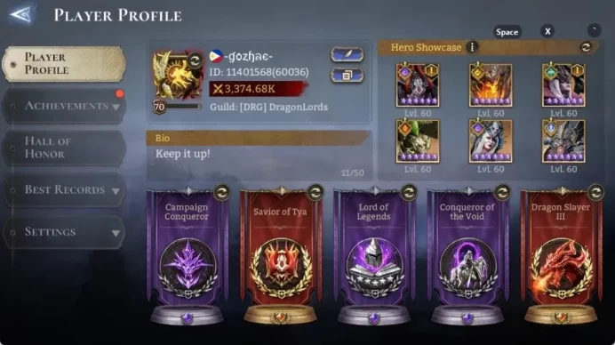 Global |Power 3.37M|6 Lord:EzarethA1,ArachaA1,Etc|40 Legend:Guan YuA1,VolkaA3,CerberusA1,EzrynA1|Nightmare II| WOR023B