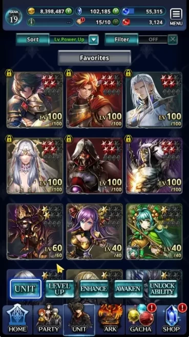 GLOBAL|Rank 19|102k Crystals|Collab BF(Oracle Knight Ark & Fire God Vargas)+(Telestio & Goddess Lilaha)|3UR,1LR,16SSR Ark|LC1537
