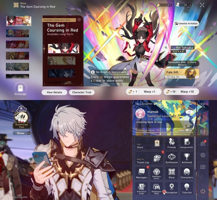 2231 - All Platform - NA - Level70 - 40 Character 19 5'star - 9 Light Cone 5'star - Anaxa - Evernight - Cyrene - Cerydra - Phainon - Jing Yuan