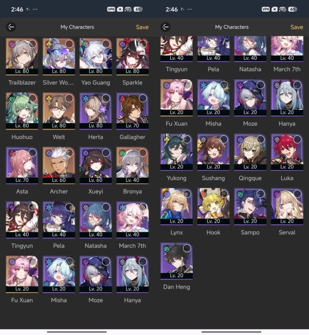 2235 - All Platform - EU - Level67 - 29 Character 9 5'star - 6 Light Cone 5'star - Silver Wolf - Yao Guang - Sparkle - Welt - Huohuo - Fu Xuan 