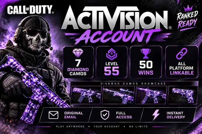 【ACTIVISION】Ranked Ready | 7 Diamond Camos | Level 55 - 50 Wins | All Platforms Linkable | Original Email | Full Access | Instant Delivery