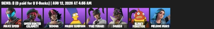 [XBOX] | 8 Skins | Maxx Speed | Omen Hunter Calamity | Sedona | Marge Simpson | Yuki Yubari | Danica | Blinky Fishstick
