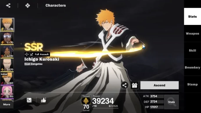 NuverseSEA|Lv55|4 SSR|2 Sign|(Ichigo Dual Zangetsu,Tosen)+Stamp,Yoruichi,Ikkaku|12 SR [Kusajisi,Orihm,etc]|Log Facebook|BSR1311