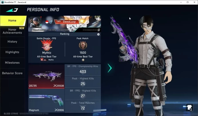 ASIA|2 ETERNAL:QBZ95,DesertEagle|Collab:[TR-MCX,FN2000][7DS-Kar98k,AK47,QBZ95][OPM-SKS]|UltraMelee:TalonKnife|Check SS BS2772B