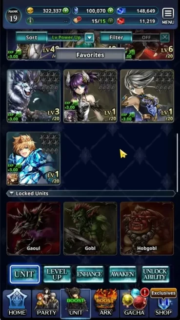 GLOBAL|Rank 19|100k Crys|Top Tier Unit (G Lilaha,Dg Lilebette,Surfside Inventor Meredy,Alice Type-S)|1 LR & 14 SSR Ark|LC1539