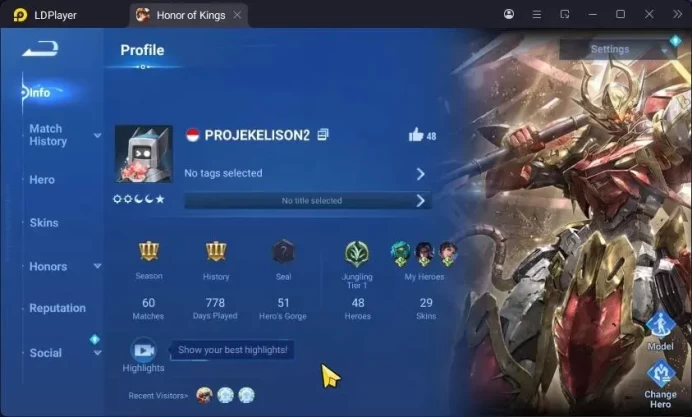 Global|48 H 29 S|Legend: Wukong,Kaizer,Yao|SXD: HouYi|KIC: Luna|Many Epic|More|Check SS HOK676B