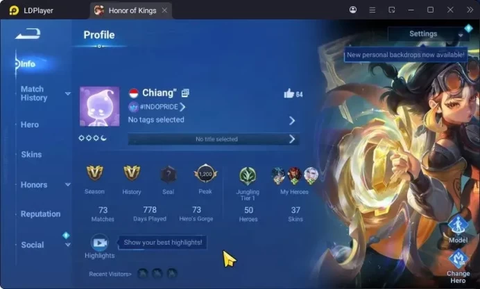 Global|50H 37S|Legend: DianWei,Yao|KIC:Luna|Limited:Daji|LIMBO:Donghuang|Many Epic Skins|More|CheckSS HOK683B