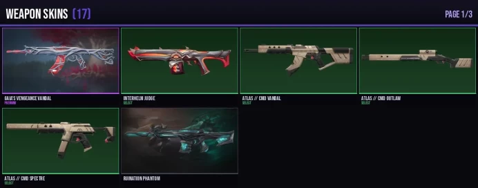 AP 17 Skins + 3 Agents Ruination Phantom / Gaia's Vengeance Vandal / Interhelm Judge Full Access