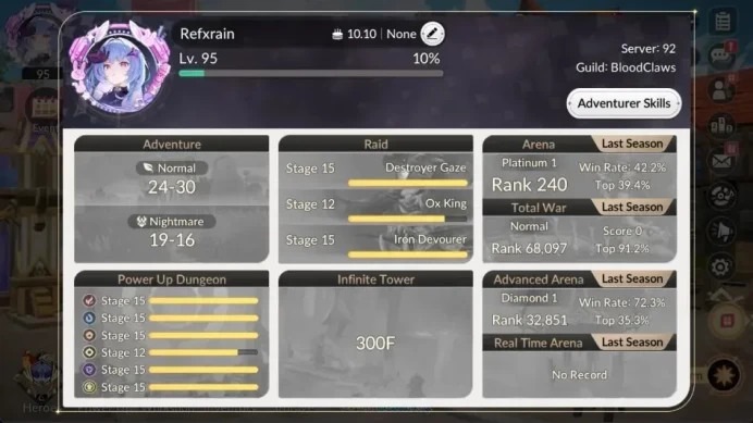 Global|FullEX7(GelidusTC1,MeliaTC1,Rosie,Juri,Fai)|36 TC6(Dellons,Sunran,Skuld,Orkah,Etc)|68K Ruby|1 LegCost|Netmarble|7KR070B