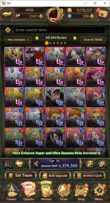 Global|4.13MPower|258 Dia|4LR+10UR(NemMeliodas,Meresca,Thor,Etc.)|Full HR SoLev|CHECK SS|CodeOnly(SDS810Z)