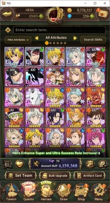 Global|4.13MPower|258 Dia|4LR+10UR(NemMeliodas,Meresca,Thor,Etc.)|Full HR SoLev|CHECK SS|CodeOnly(SDS810Z)
