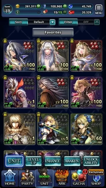 GLOBAL|Rank 19|100K Crystal|Top Units (A Roland,E Lonardo,SM Sera,G Lilaha,Demongunner Lilebette)|1UR,16SSR Ark|CodeOnly|LC1542