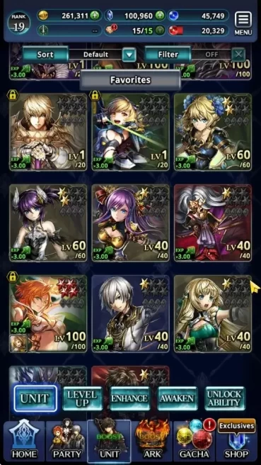 GLOBAL|Rank 19|100K Crystal|Top Units (A Roland,E Lonardo,SM Sera,G Lilaha,Demongunner Lilebette)|1UR,16SSR Ark|CodeOnly|LC1542