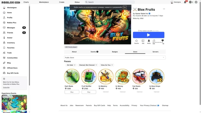 STOCK1273 // 40,000 ROBUX TOTAL // BLOX FRUITS : 30,000 R $ DONATE / GAMEPASSES perm Kitsune