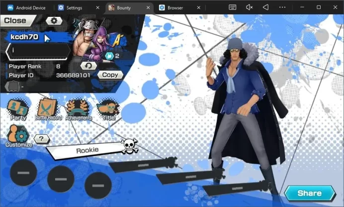 Android|EX 3|1 Max|PR 8|TFE St.Marcus Mars,BP Kuzan Lv100 Max,KOP Gol D.Roger Lv60|RD 2116 | LogBandai Check SS OPBR521B