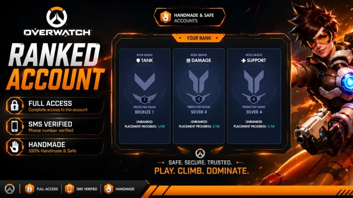 [HANDMADE] Overwatch | BRONZE 1 TANK / SILVER 4 DPS / SILVER 4 SUPP | SMS Verified | Full Access |Lock Protection