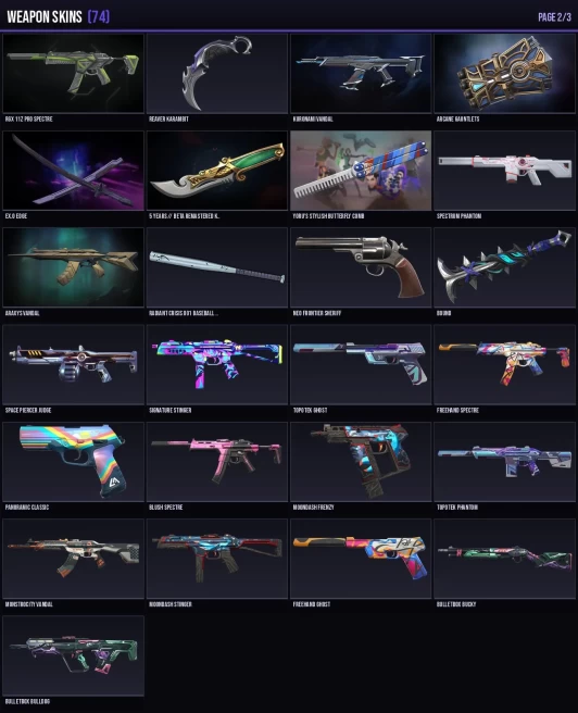EU/Gold 1 74 Skins + 21 Agents Arcane Gauntlets / Champions 2023 Vandal / Reaver Karambit Full Access