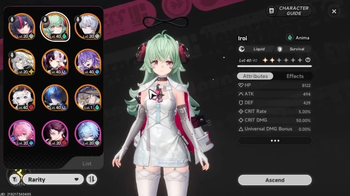 SEA|HL 32|TL 13|8 SSR 3 Limited (Iroi+Sign,Lacrimossa+Sign,Shinku)+Std (Sakiri,Jiuyuan)|1 S Class Selector ON|Chuppa,Underboss|LogEmail|NTE1724