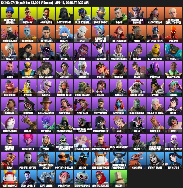[PSN] | 97 Skins | Reanimated | John Wick | Doctor Doom | Blue Streak | Blue Team Leader | Prodigy | Darth Vader | Blue