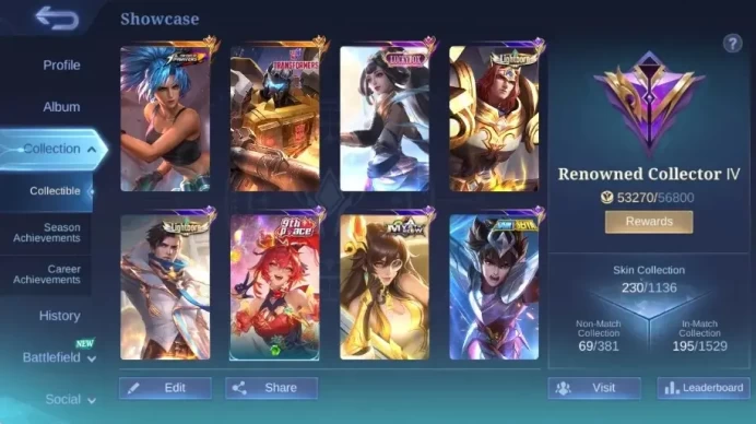 Global|Skin 230|Renowned|KOF Karina,Collector Natalia,LBox Natalia,PACE Fanny,Blazing Franco+Aldous+Esmeralda|Check SS ML2677B