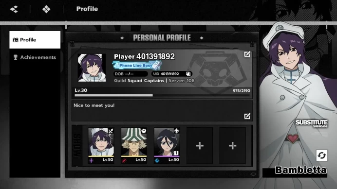 Nuverse SEA|Lv.51|8 SSR 6 Sign(Bambietta,UruharaB1,Komamura,MadarameB1,Mayuri,Nalliel,Yoruichi,Ichigo[DZ])+Sign|Google|BSR126B