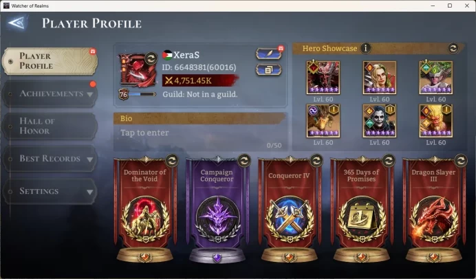 Global 60xx|Power 4,7M|5 Lord:LayaA1,MorriganA1|49 Legend:Silas A2,SunWukongA1,Vierna A2|Ajax|Nightmare IV|CheckSS|WOR033B