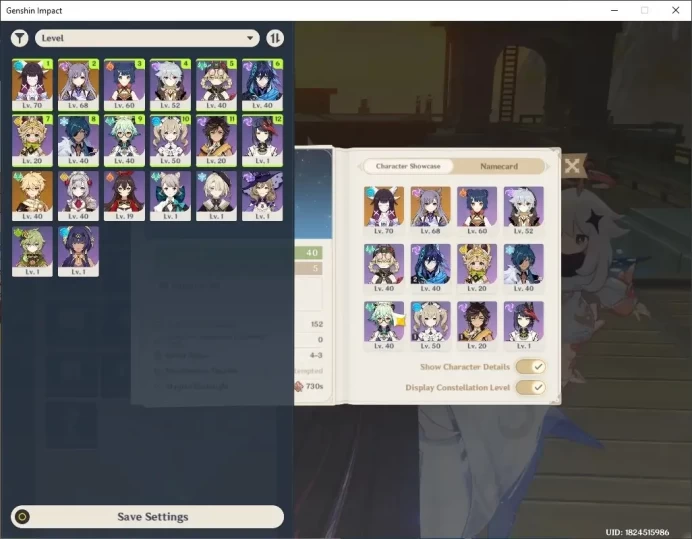 ASIA|AR 40|1 Limited + 1 Standard|Columbina & Keqing|21 IF+385 Primogem|Low Story and Explore|Male MC|Takemail|CheckSS|(GI7654)
