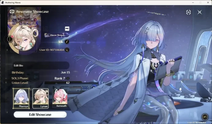 SEA|UL 62|Rank 7|6 Char Limited [Lynae,Phrolova]+Sign,Aemeath,Mornye,Shorekeeper,Cantarella|Mc Female|TakeMail WW423B