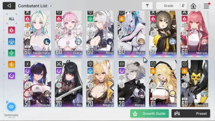 ASIA Lv56|11 SSR[HeidemarieM6,Diana,Reona]+Sign,NarjaM1,MagnaM1|25K Crystal,27 SAA,87 RA,104 PL|1 Selector Card|LogStove|CZN2106