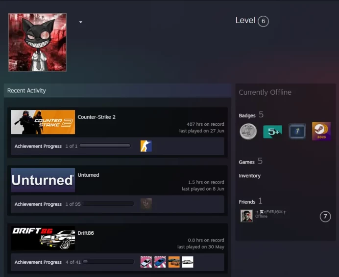 CS2 Prime 487 hours+4Medals(2024-2025 Service Medal/5Y/Global Offensive Badge)