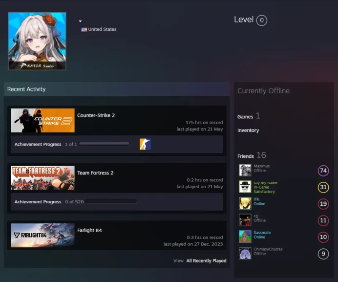 CS2 Prime 175 hours+5Medals(2026 Service Medal/Premier Season One Medal/5Y/Loyalty Badge/Global Offensive Badge)-Faceit Ready