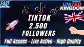 2,500 TikTok Followers Account / Live Studio / United Kingdom / High-Quality