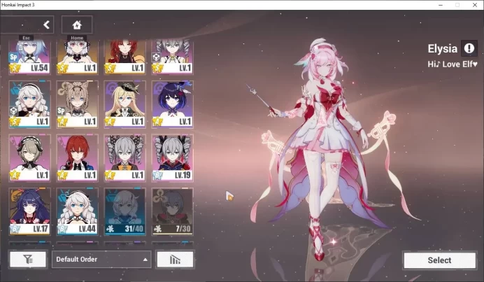 SEA|Lv 75|2 Fullset [Elysia HiLo 4/4, Coralie VB 4/4],Kiana HeVo 1/4,Selee SP 1/4,etc| 9K Crystal|1 AOp+1 ELF|Take Mail|HI948