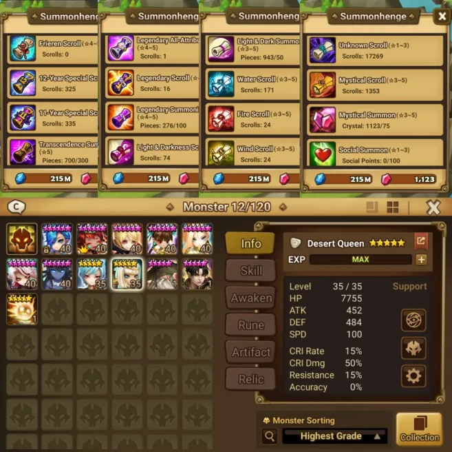 Europe | Light Desert Queen | L&D Scroll*90~100 | (11+12 )Year Special Scroll*610~680 | All - Attribute Scrolls*0~11 |EIGV0005