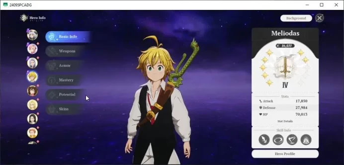 SEA|Lv 43| 8 SSR |MeliodasP7+Sign,JerichoP4,DianeP3,MannieP3,GuilaP2,Elaine,King,Drake|1,5K Star Fragment|Log Google|SDO1178