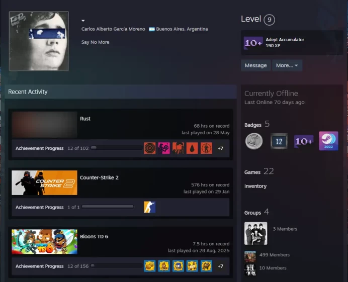 22Game-Rust-CS2 Prime 576 hours+5Medals(2019-2021 Service Medal/5Y/Loyalty Badge/Global Offensive Badge)-Faceit Ready