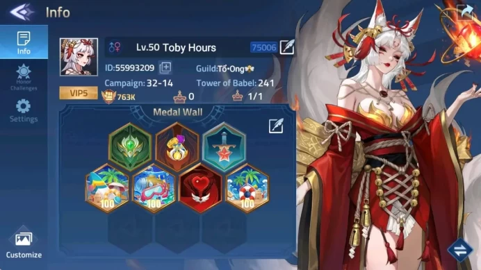 Global|Lv.50|763k Power|Camp 32-14|VIP 5|Hero 72|37 SSR [Yuri (WatcherOfRealms)]|Check SS MLA132B
