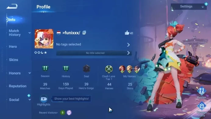 Hero 44 Skin 25|Legend Angela,DanDaDan Daji,Epic Arthur,Mulan,Honor Pass Cirrus,Meng Ya,S8 Donghuang,S7 Guiguzi|Infinite|HOK2096