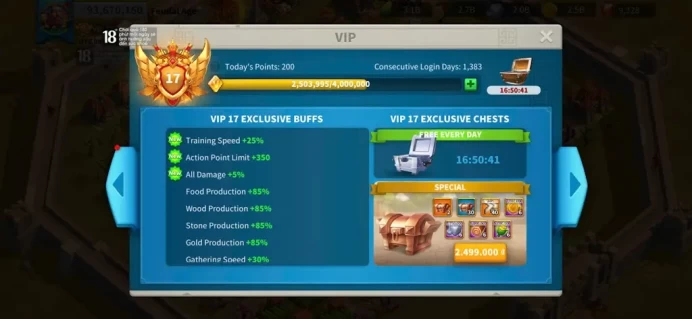 ROK2423: 93M Power - Vip 17 - 17 Commanders - 52 Passport - 2M7 Credit - 5 Farm - 2 Skins House - 9k Gems