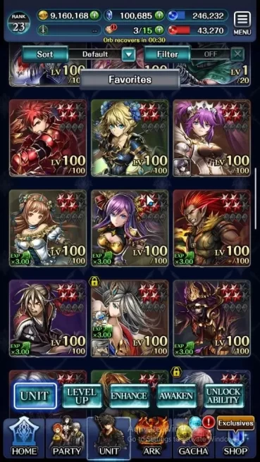 GLOBAL|Rank23|100K Crystal|Colab BraveFrontier(G Tilith,FG Vargas)+(G Lilaha,A Roland,Kanon Sage)|1 UR 9 SSR Ark|CodeOnly|LC1455