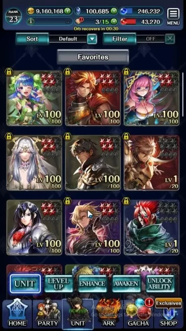 GLOBAL|Rank23|100K Crystal|Colab BraveFrontier(G Tilith,FG Vargas)+(G Lilaha,A Roland,Kanon Sage)|1 UR 9 SSR Ark|CodeOnly|LC1455