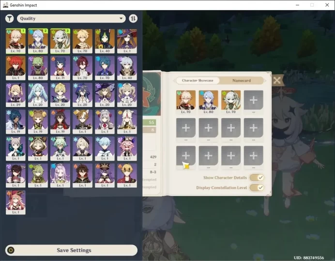 ASIA|AR 55|Rate On|3 Limited + 3 (*5 Weapon)|Kazuha C1 + Signature,Ayato,Nahida|Reunion On|BD Unset|Male MC|Take Mail|GI7815