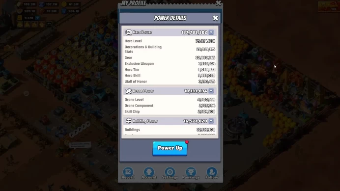 Sv 1214|Pwr 208,4M|HQ 35|Gold Bricks 9,575|VIP 13|Gorilla Lv 42|Drone Lv 160|5 Max Tech|SQ1:50M, SQ2:38.66M, SQ3:35.91M|LW770