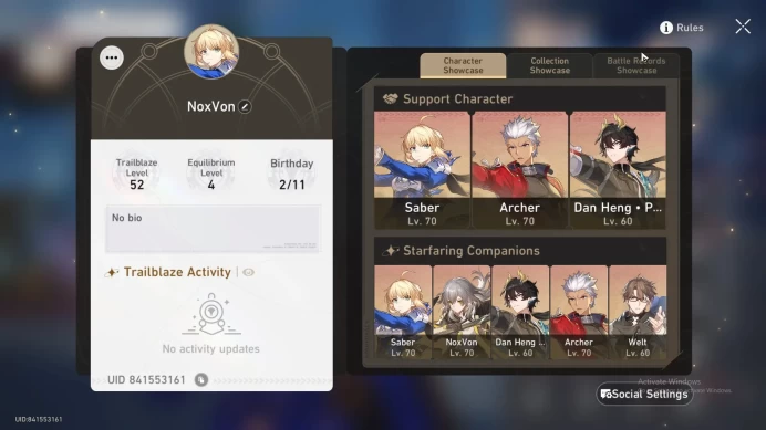Asia|TL 52|6 Limited|Cyrene,Saber,Kafka,DanHengPT,Archer,Topaz|Female MC||Check SS|Take Mail|HSR224B
